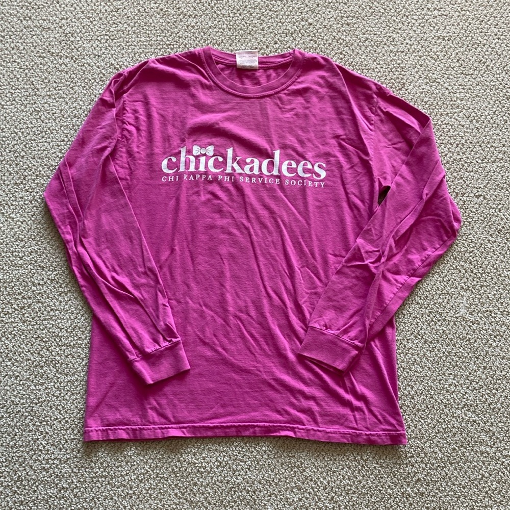 Comfort Colors Chickadees Pink Long Sleeve Shirt Soft Unisex Size Medium EUC